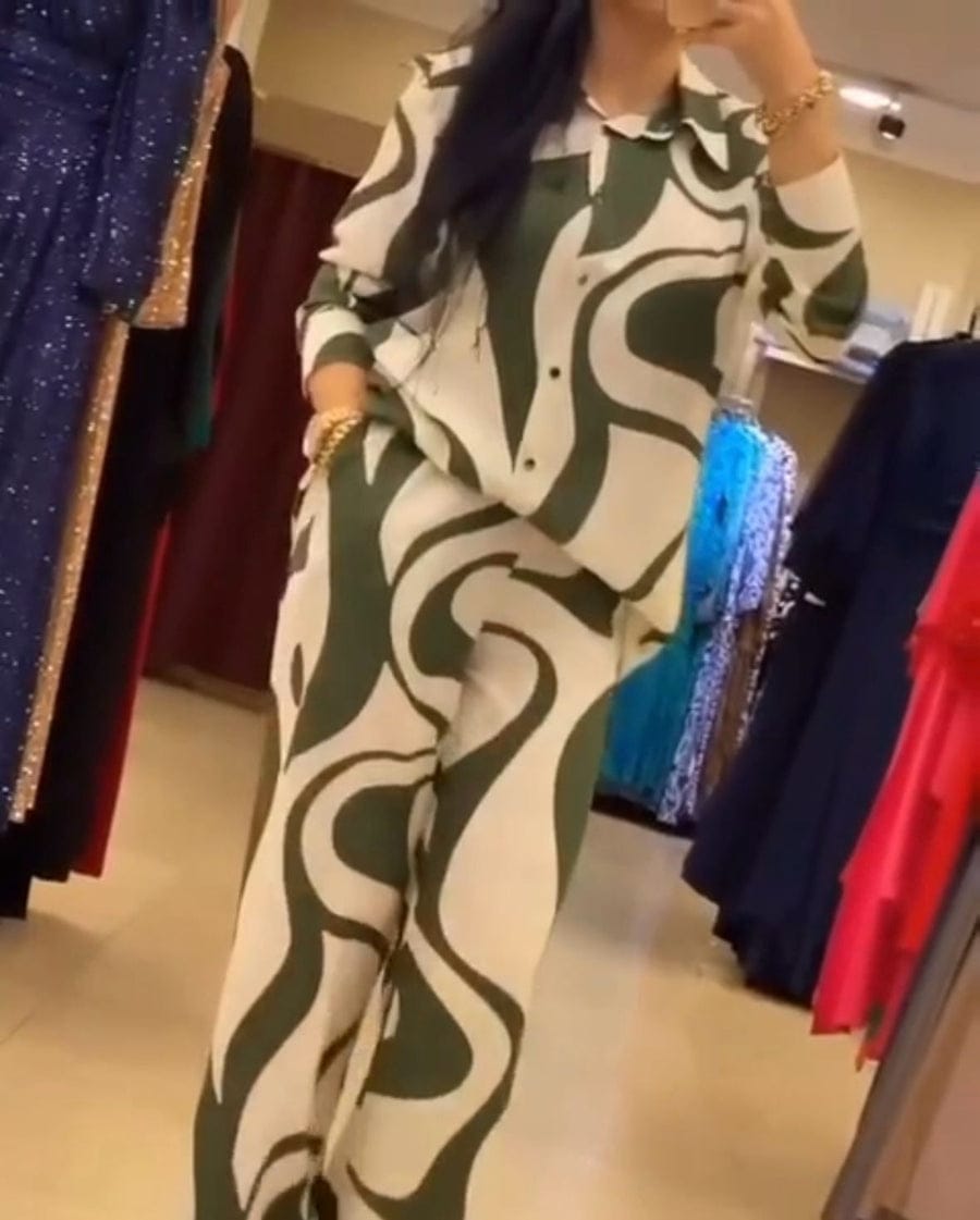 ๐ Elegant Zebra Print Silk Set ๐ Full-Sleeve Top & Trousers