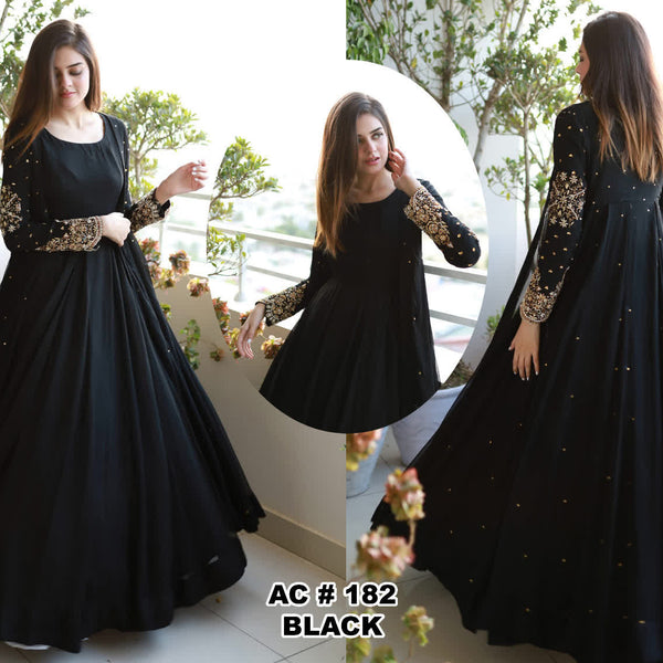 Embroidered With Pearls Attached Gown With Long Maxi Trouser 3PCs
