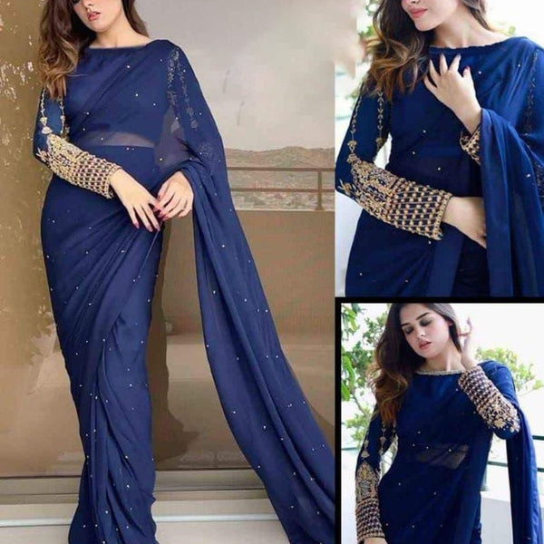 New Pearl Sare With Embroidery Blouse