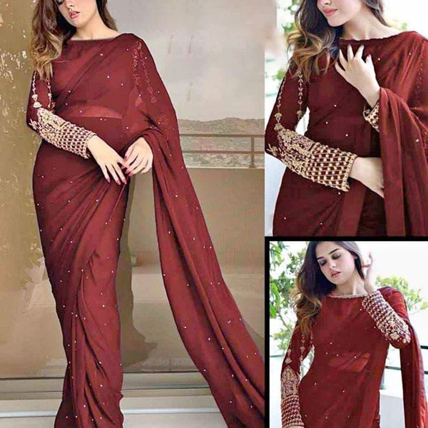 New Pearl Sare With Embroidery Blouse